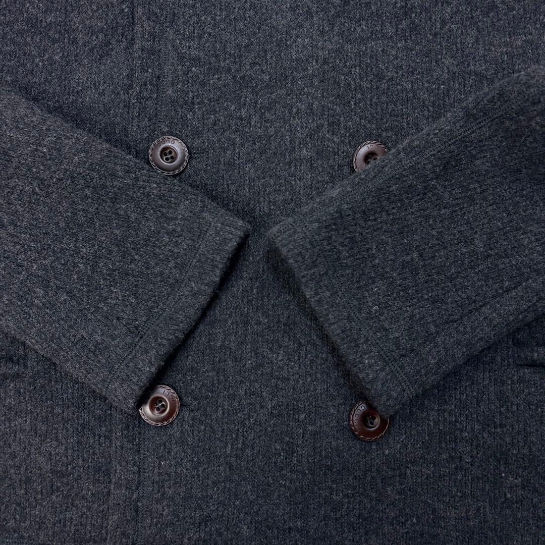 347【美品・超希少】グッチ☆革ボタン付け襟Pコート ニット襟 アーカイブ