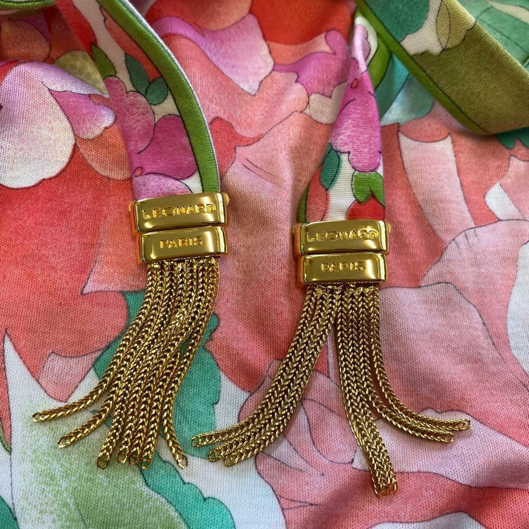 希少★LEONARD レオナール ロングワンピース 花柄 ベルト付き M