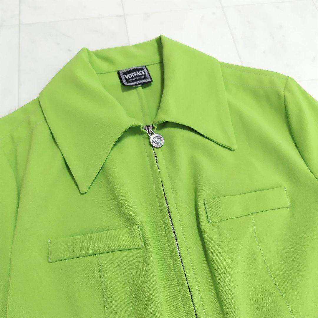 【VERSACE】ステンカラー ジャケット フロントファスナー 黄緑 ブランド