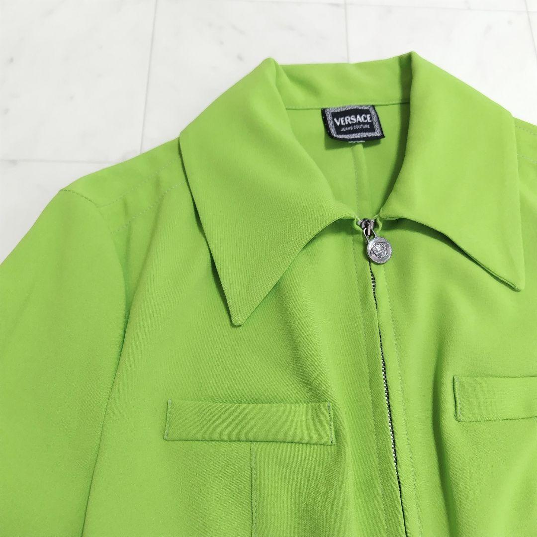 【VERSACE】ステンカラー ジャケット フロントファスナー 黄緑 ブランド