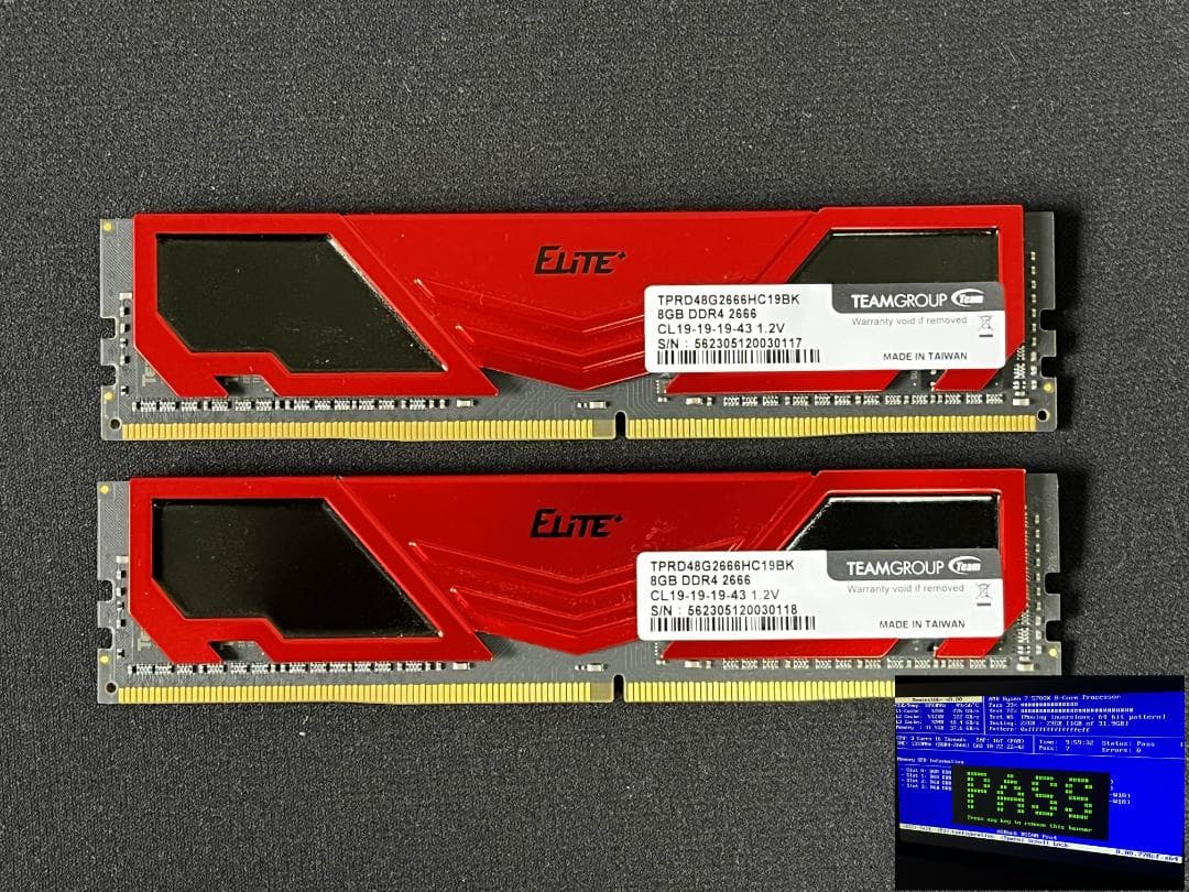 動作確認済 TEAMGROUP 16GB (8GBx2)DDR4 2666MHz