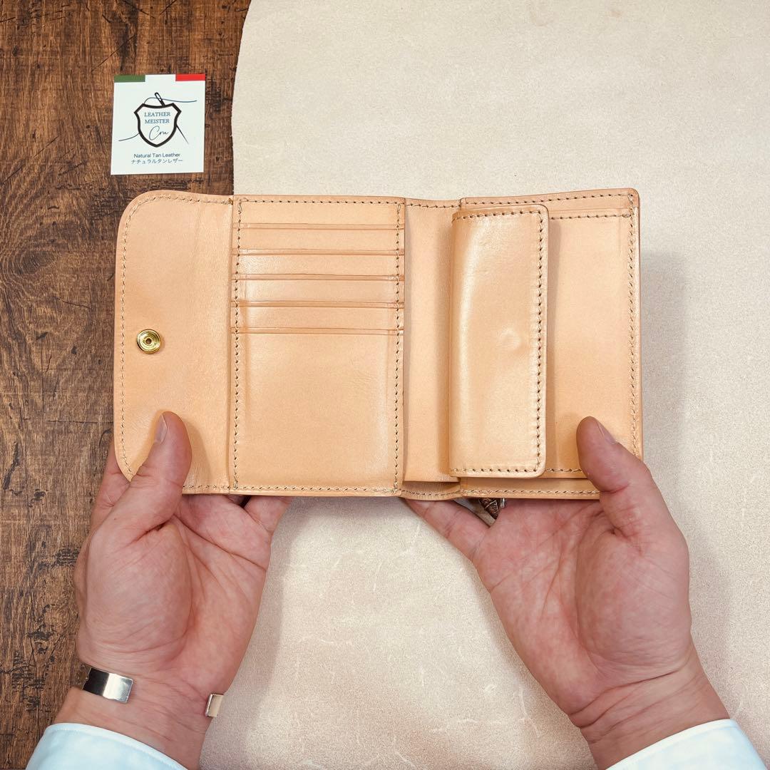サドルレザー ヌメ革 三つ折り財布 メンズ財布 長財布 本革 ハンドメイド