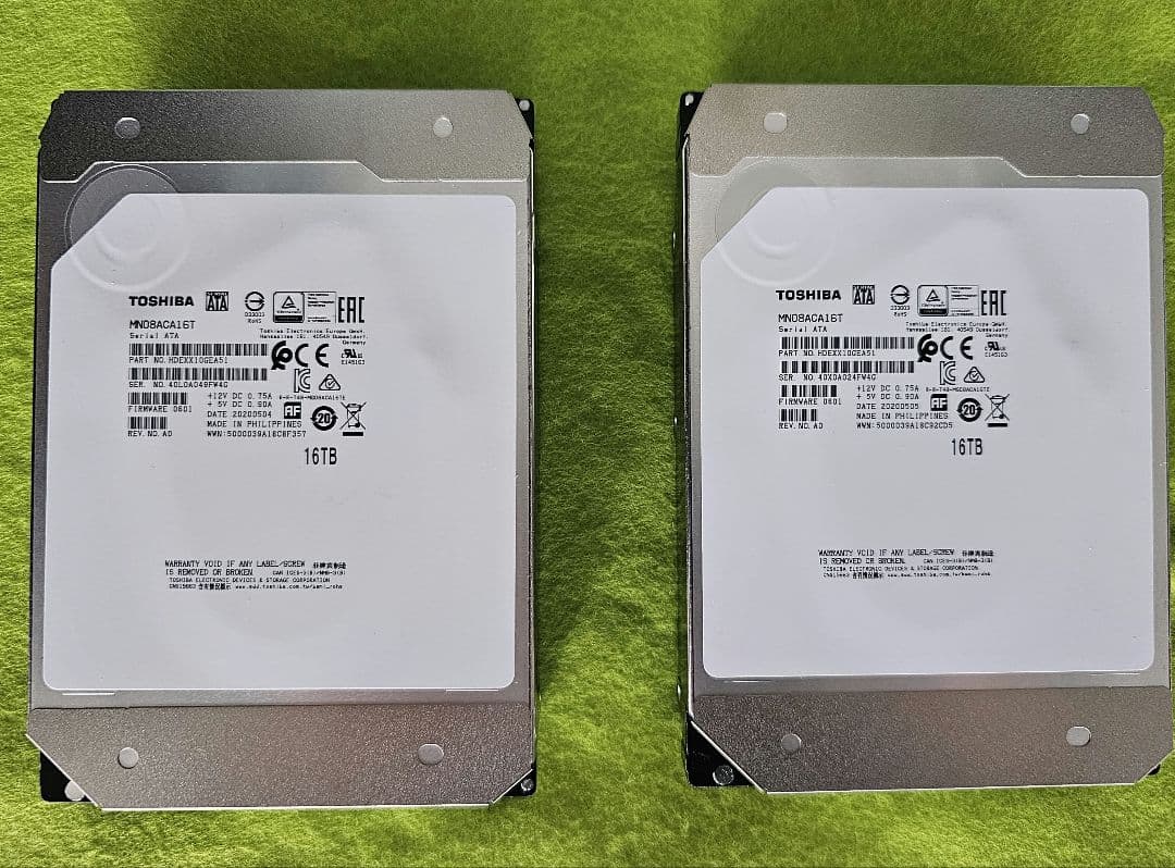 16TB　HDD TOSHIBA　MN08ACA16T　2台セット 稼働24時間