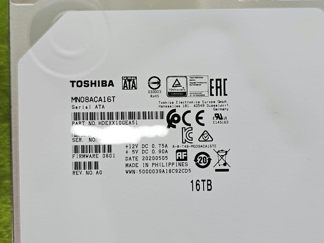 16TB　HDD TOSHIBA　MN08ACA16T　2台セット 稼働24時間