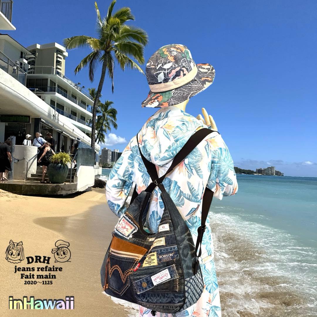 runranです〰️デニムリメイクバッグ 多機能性 Lサイズ