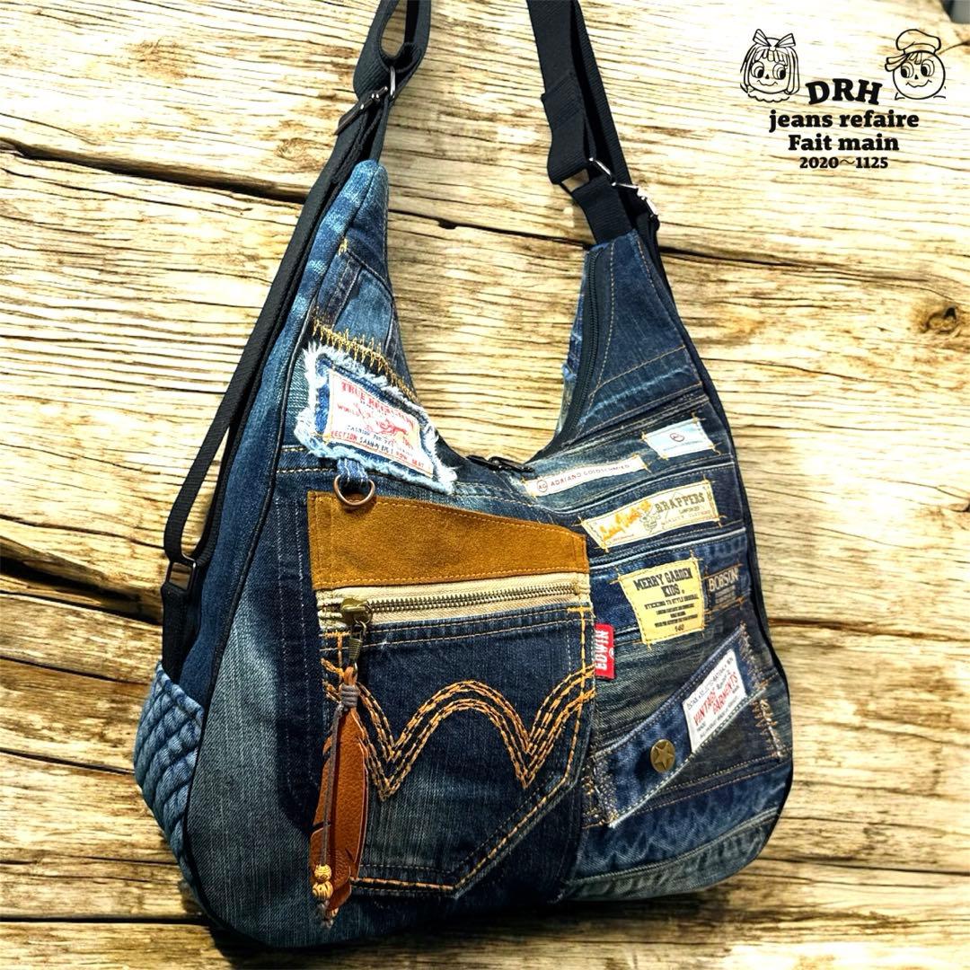 runranです〰️デニムリメイクバッグ 多機能性 Lサイズ