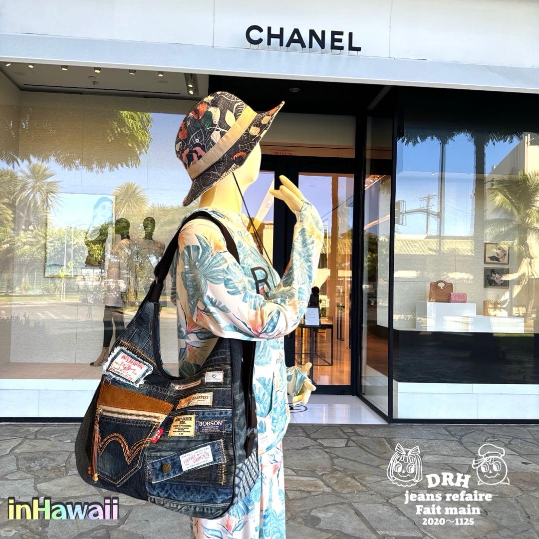 runranです〰️デニムリメイクバッグ 多機能性 Lサイズ