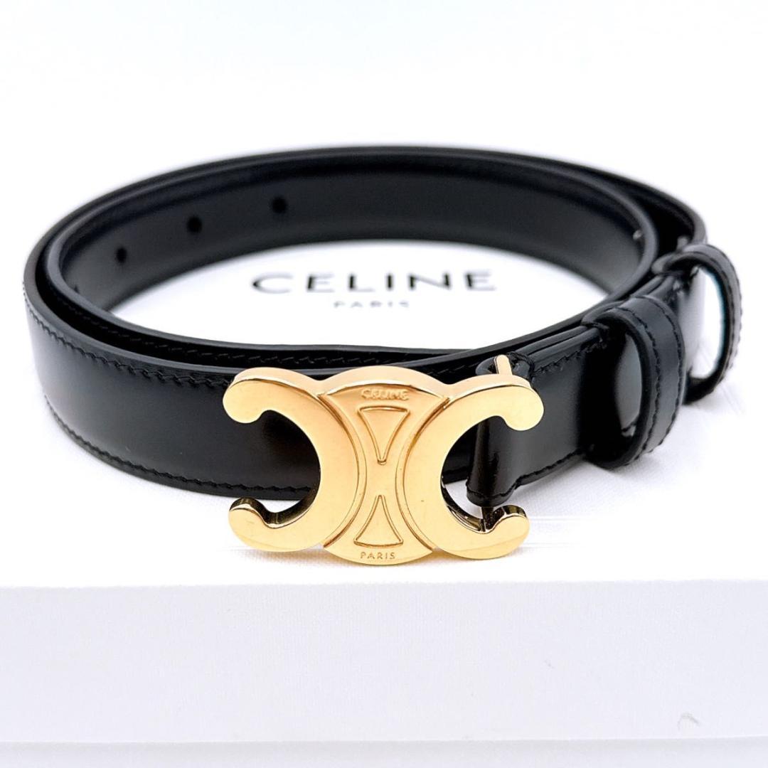 【未使用に近い】セリーヌ トリオンフ ベルト レザー ゴールド ブラック 70
