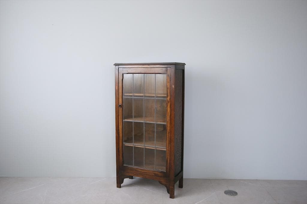 英国アンティーク木製ブックケースキャビネット/本棚/食器棚/飾り棚(91-37)