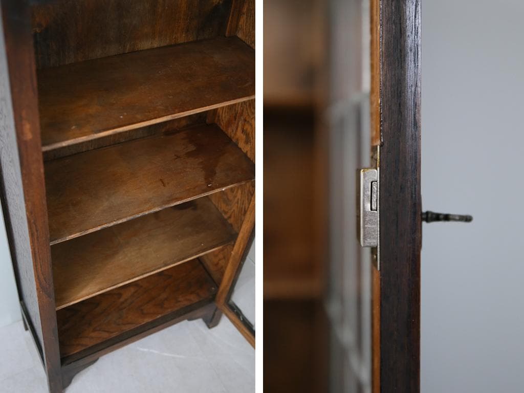 英国アンティーク木製ブックケースキャビネット/本棚/食器棚/飾り棚(91-37)