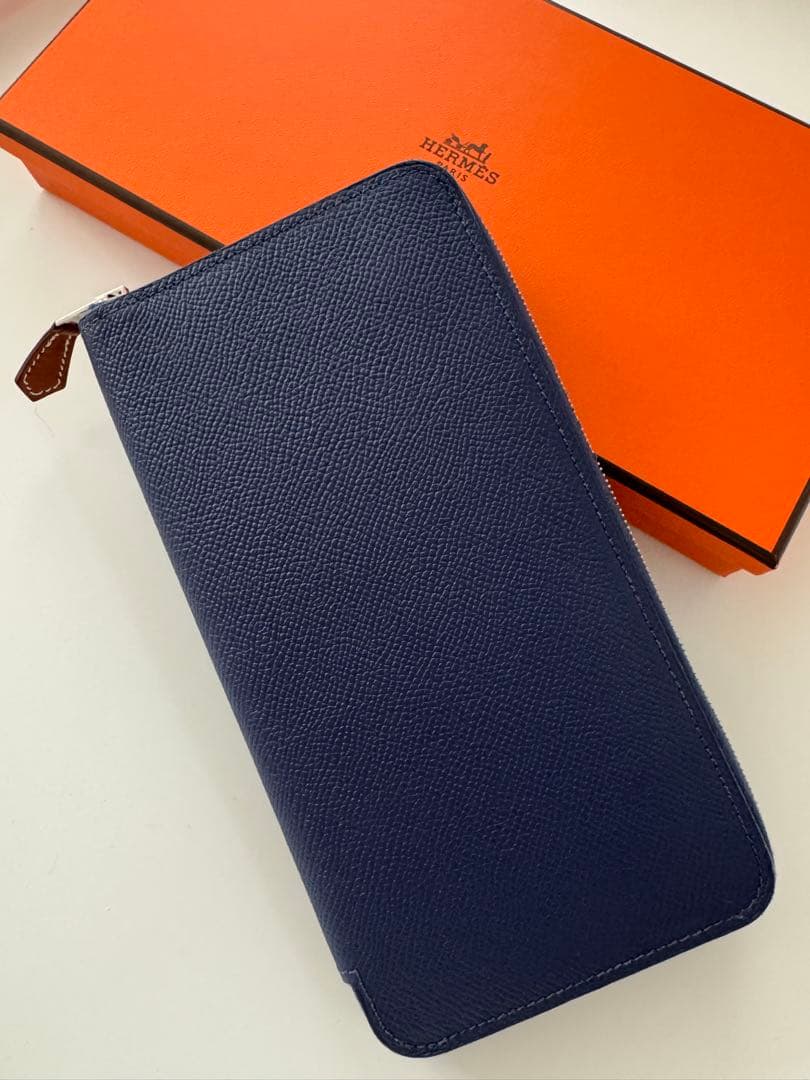 HERMES エルメス 長財布 シルクイン ネイビー