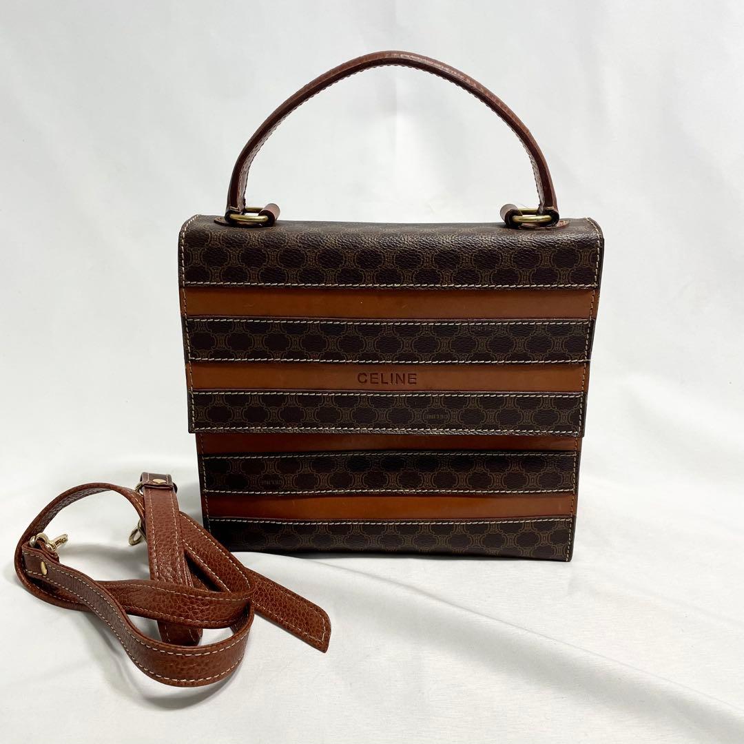 セリーヌ ロゴ 型押し マカダム ハンドバッグ フォーマルバッグ 2way 茶色