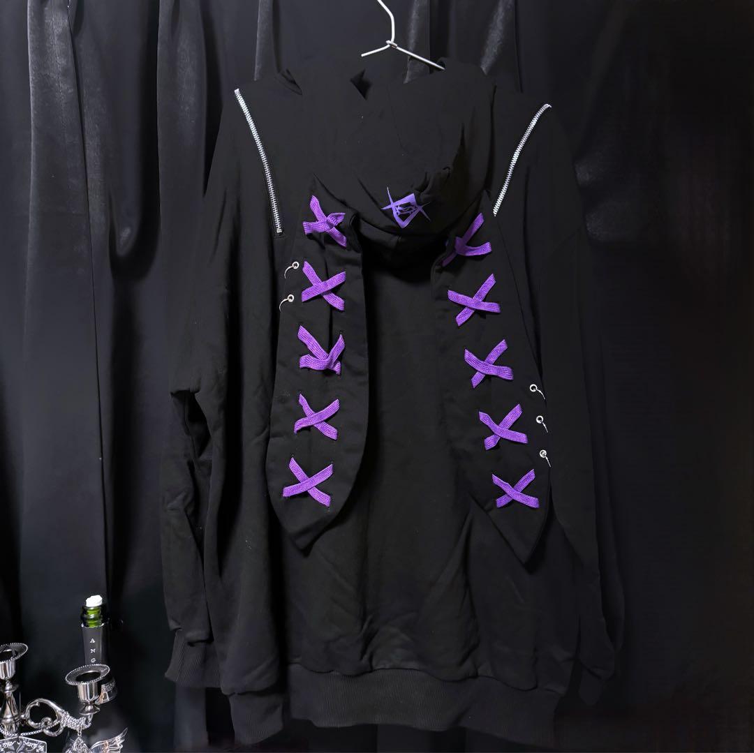 REFLEM レフレムうさ耳 うさぎジップパーカー フーディ ブラック パープル