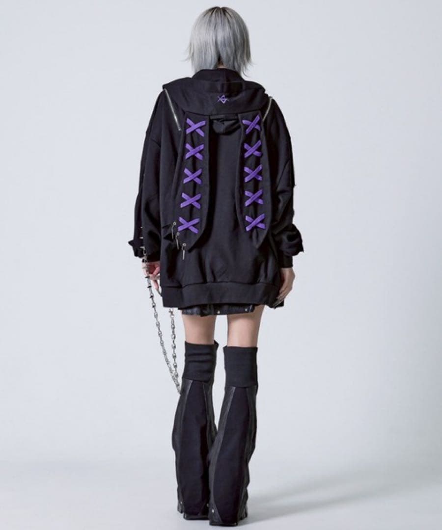 REFLEM レフレムうさ耳 うさぎジップパーカー フーディ ブラック パープル