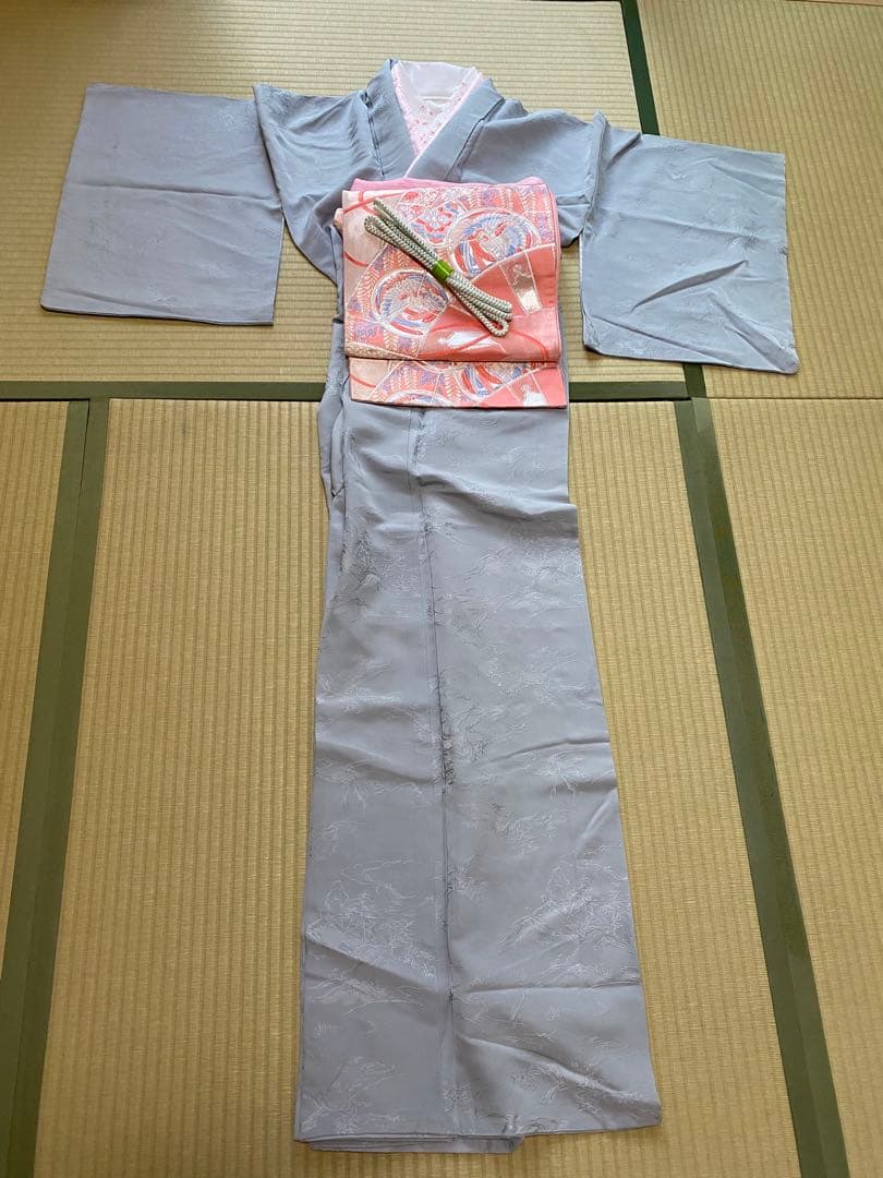 【着物5点セット】袷　色無地　水色　ママ着物　入学　卒業　お茶会