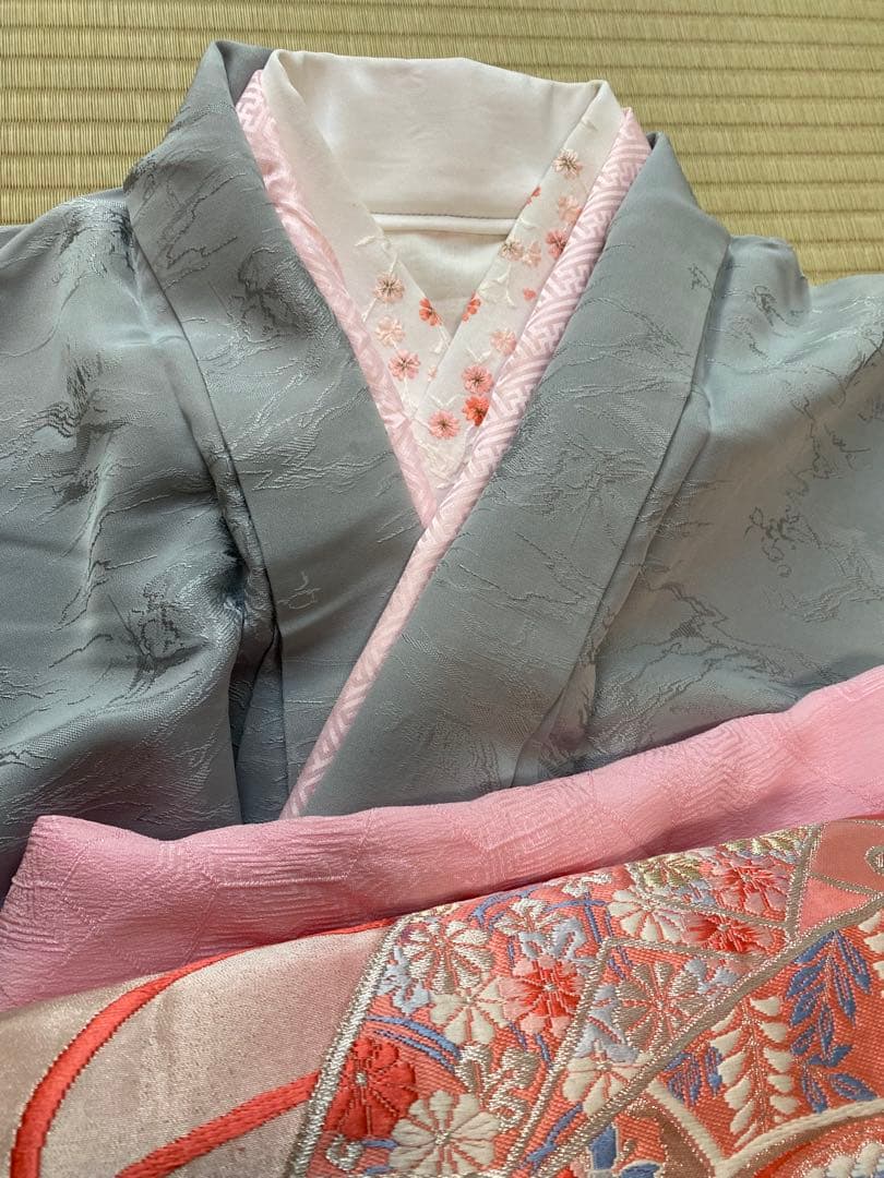 【着物5点セット】袷　色無地　水色　ママ着物　入学　卒業　お茶会