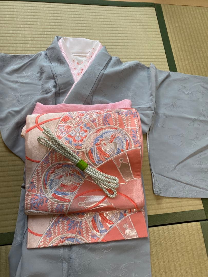 【着物5点セット】袷　色無地　水色　ママ着物　入学　卒業　お茶会