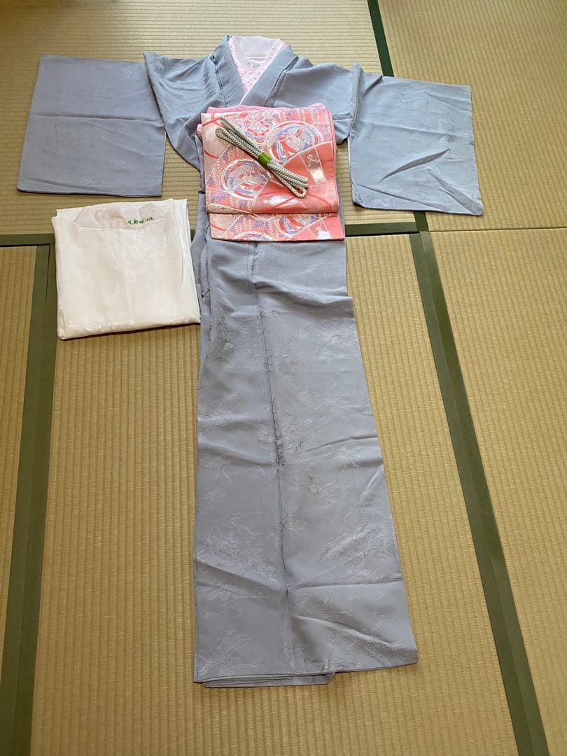 【着物5点セット】袷　色無地　水色　ママ着物　入学　卒業　お茶会