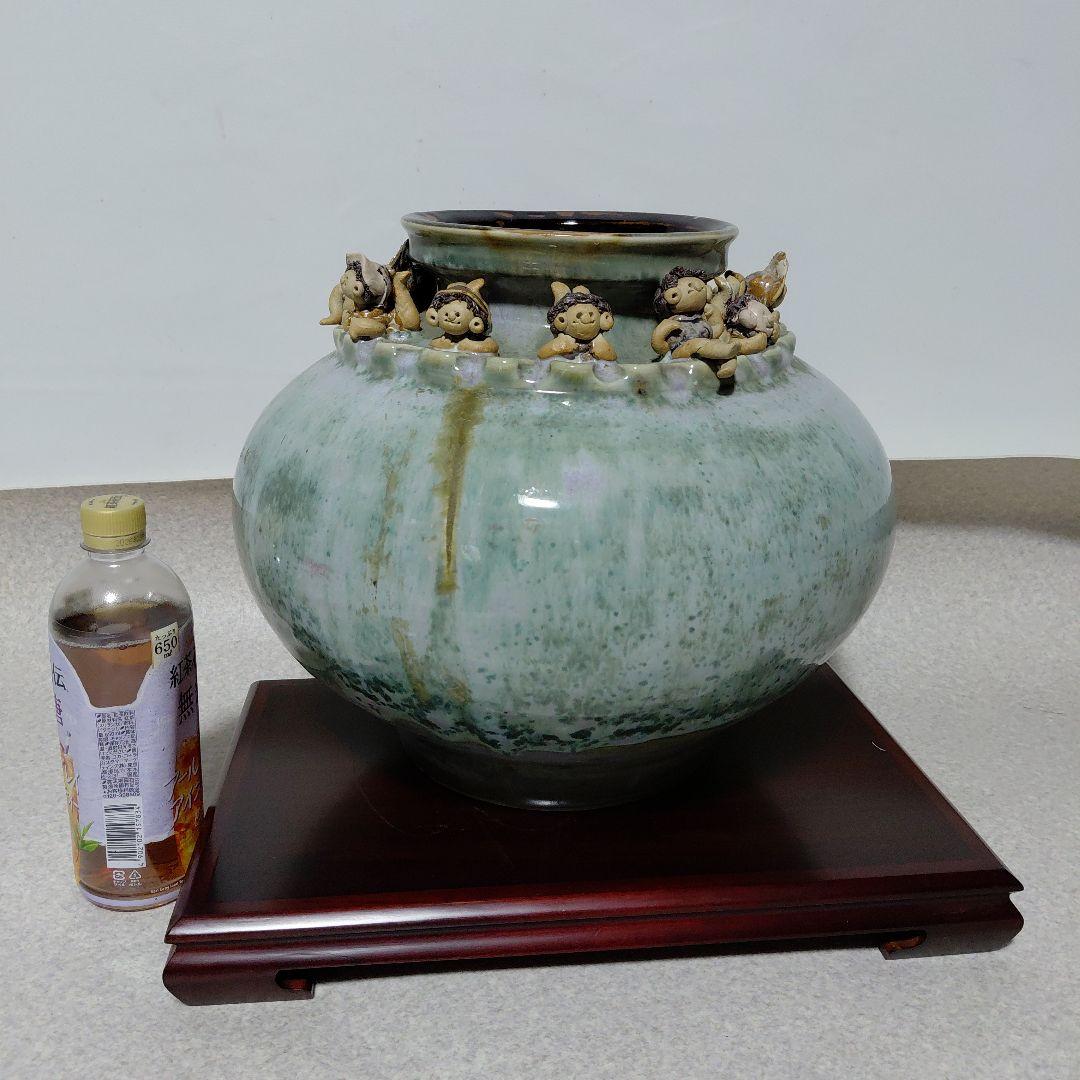 砥部焼　森元青芳作　青磁大壺