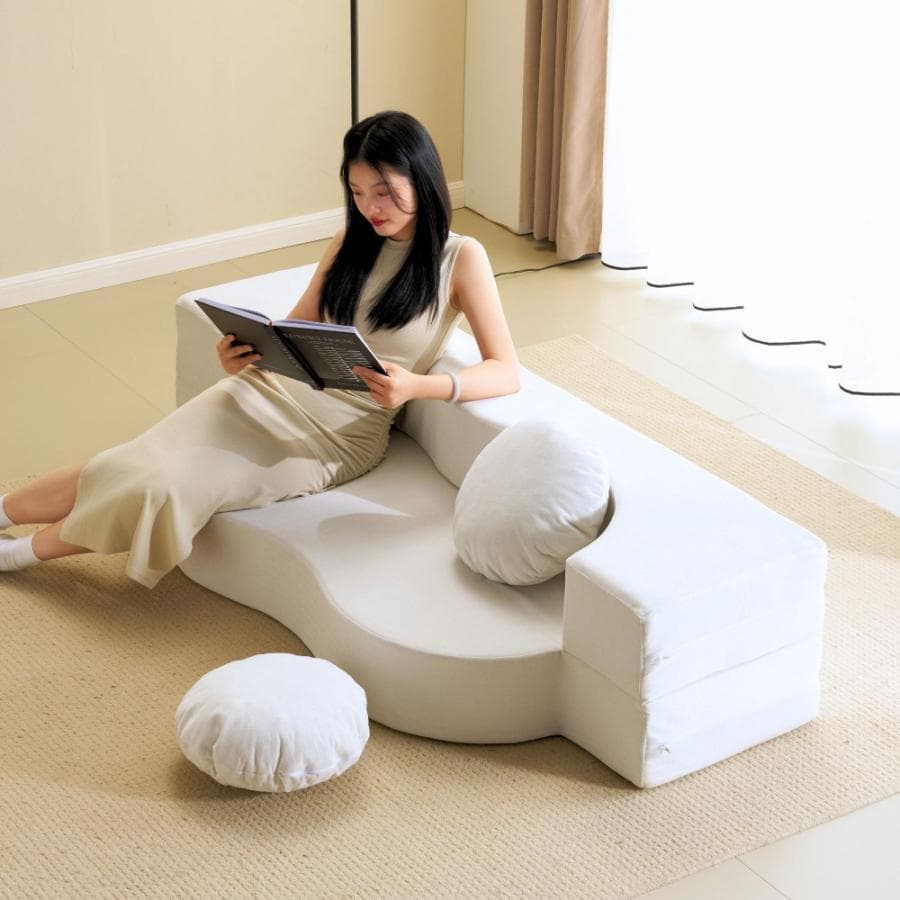 【ホワイト】2人掛けソファベッド 組立て不要 フロアソファ コンパクト