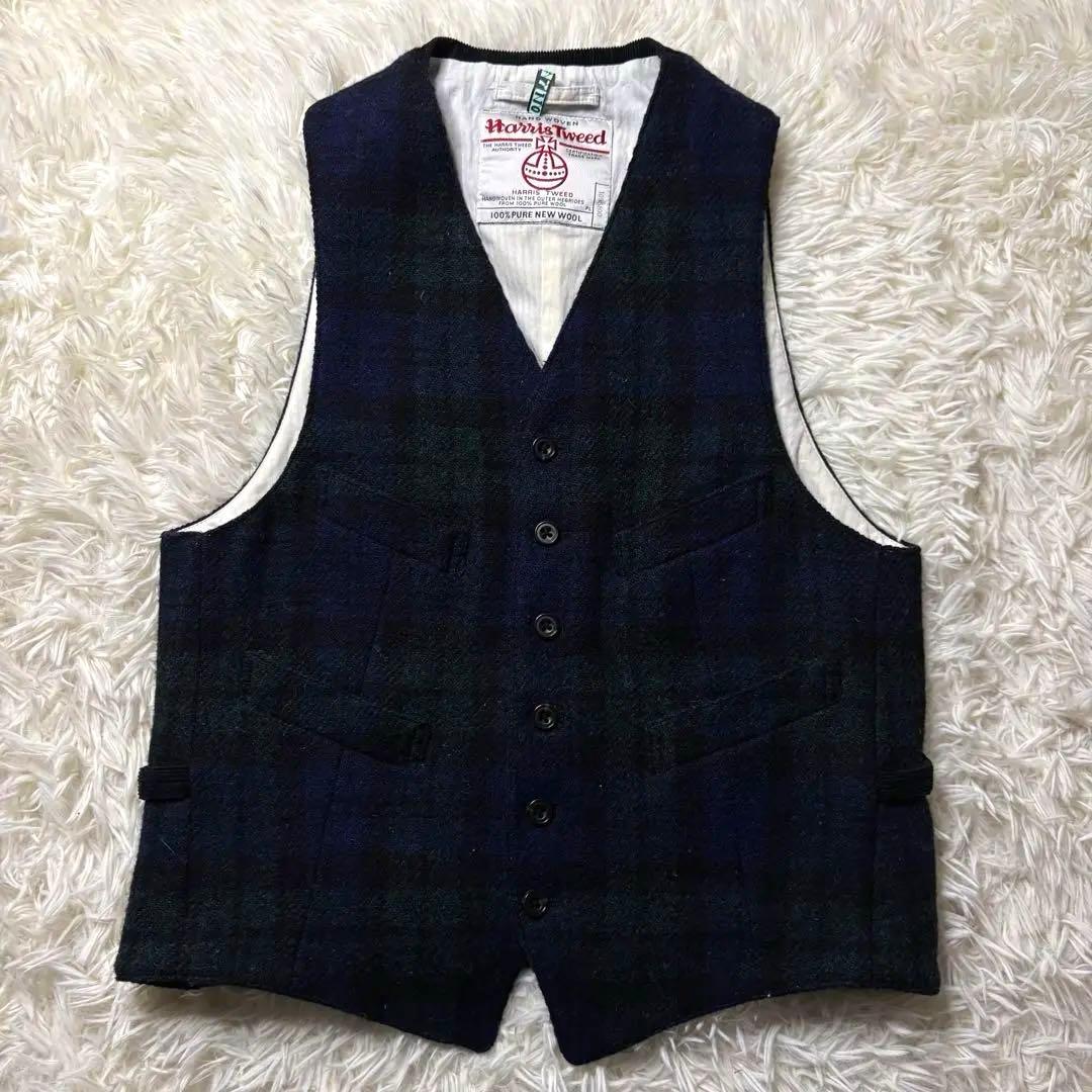 BEAMS+ ハリスツイード ベスト ブラックウォッチチェック ジレ カジュアル