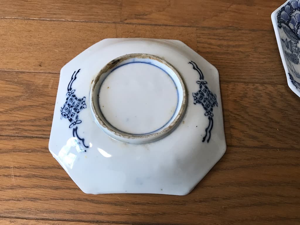 【アンティーク・江戸末期〜明治】古伊万里 染付 八角皿 14cm 5枚 小皿取皿