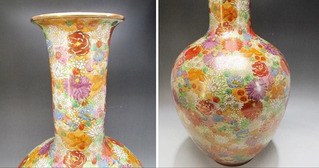 大花瓶 花器 花瓶 花器 飾壺 薩摩 春洋銘　高さ約54cm　重さ4.7㎏