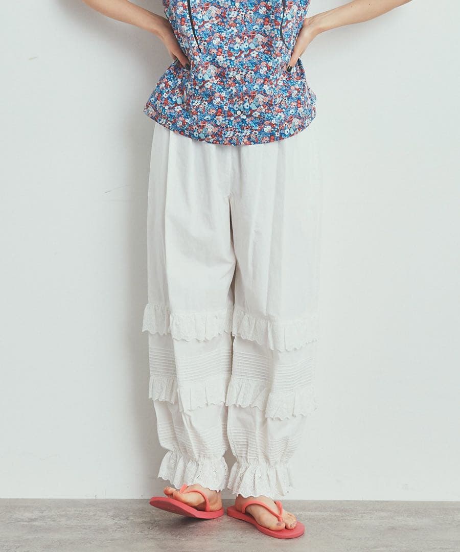 Dot & Stripes ブロードレースピンタックフリルパンツ