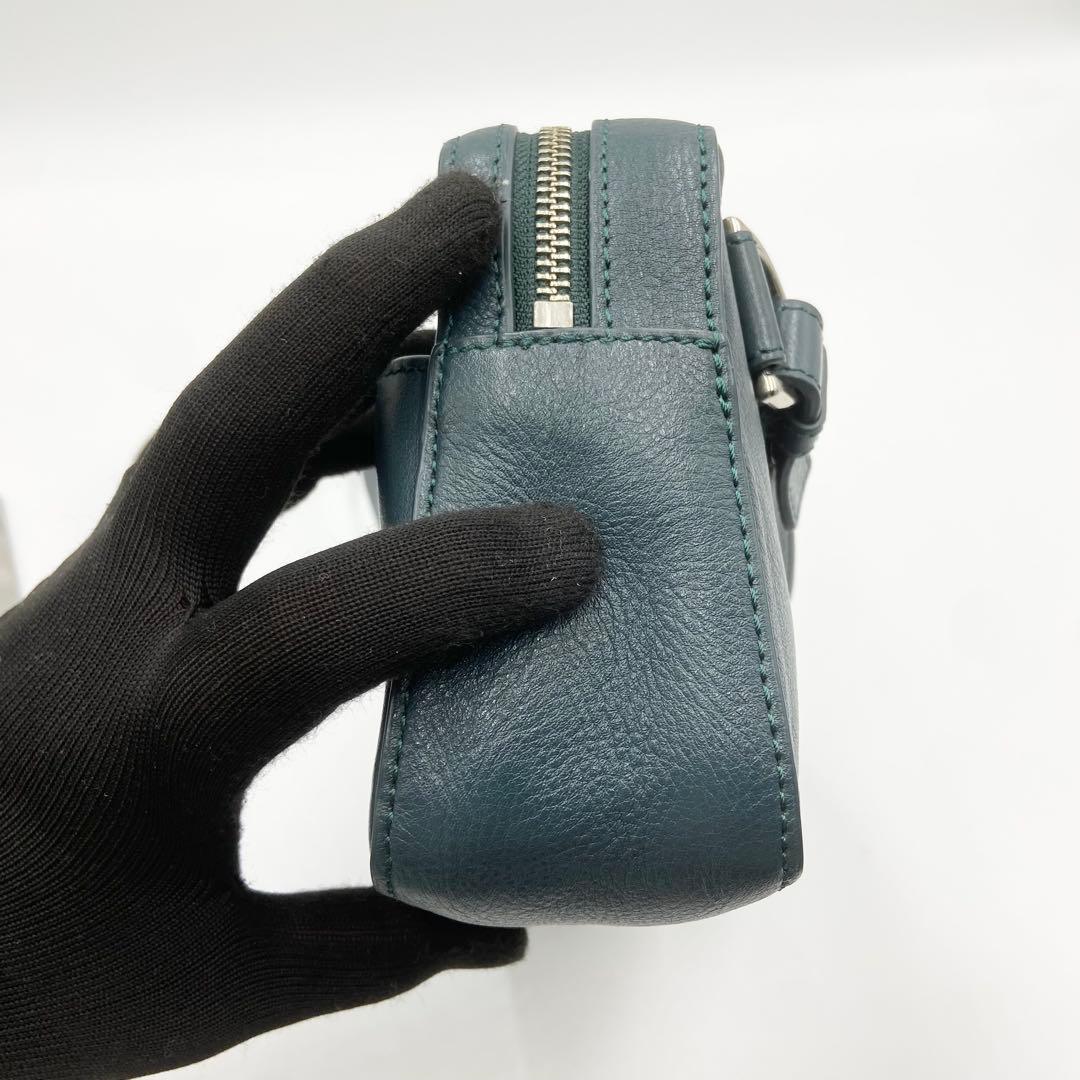極美品　マザーハウス　リニア　ショルダーバッグ　レザー　グリーニッシュブルー