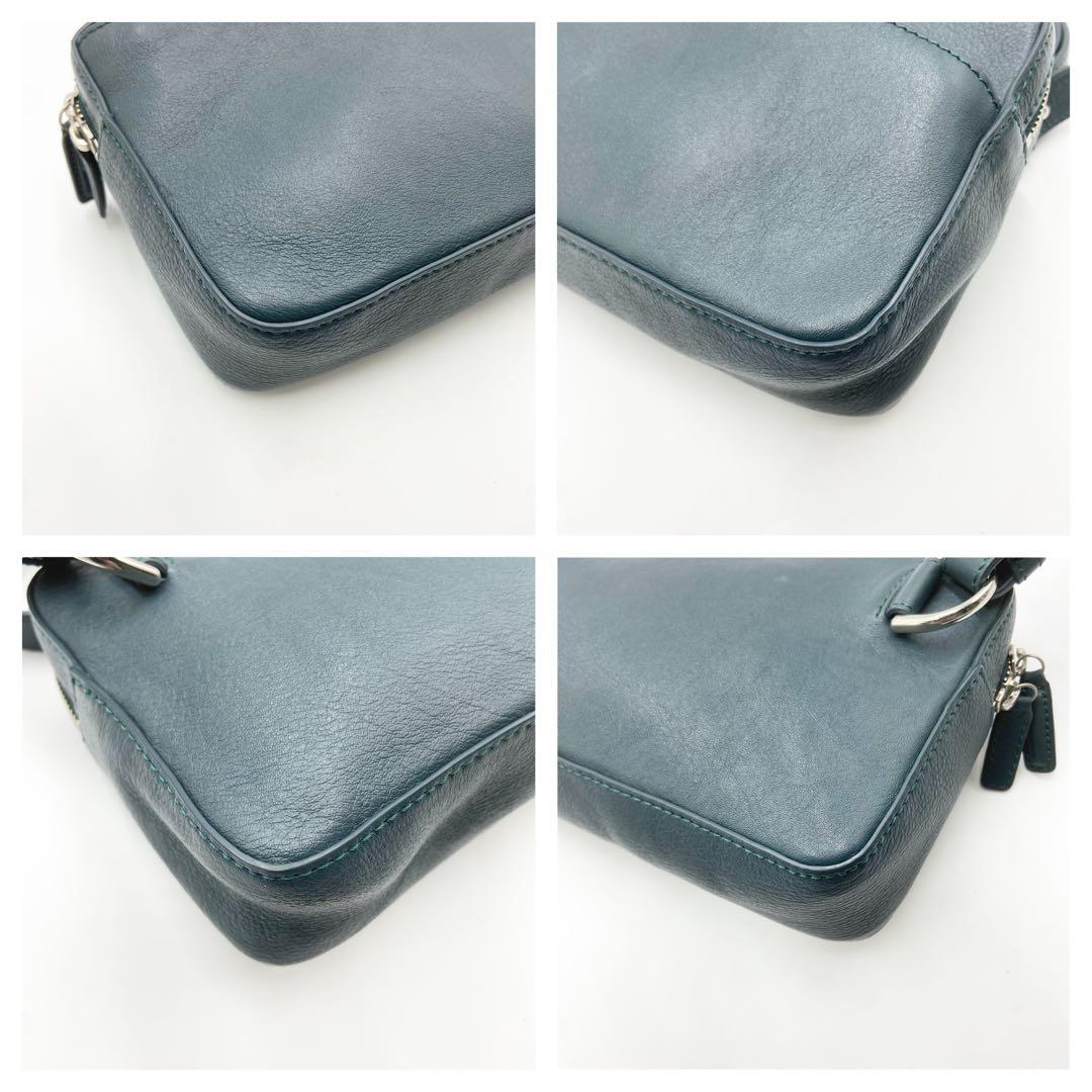 極美品　マザーハウス　リニア　ショルダーバッグ　レザー　グリーニッシュブルー
