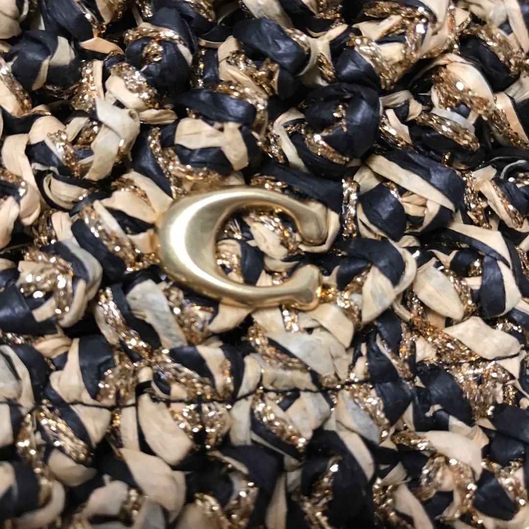 コーチ　未使用　麦わら帽子　メンズ　レディース　ベージュ×アイボリー×ゴールド