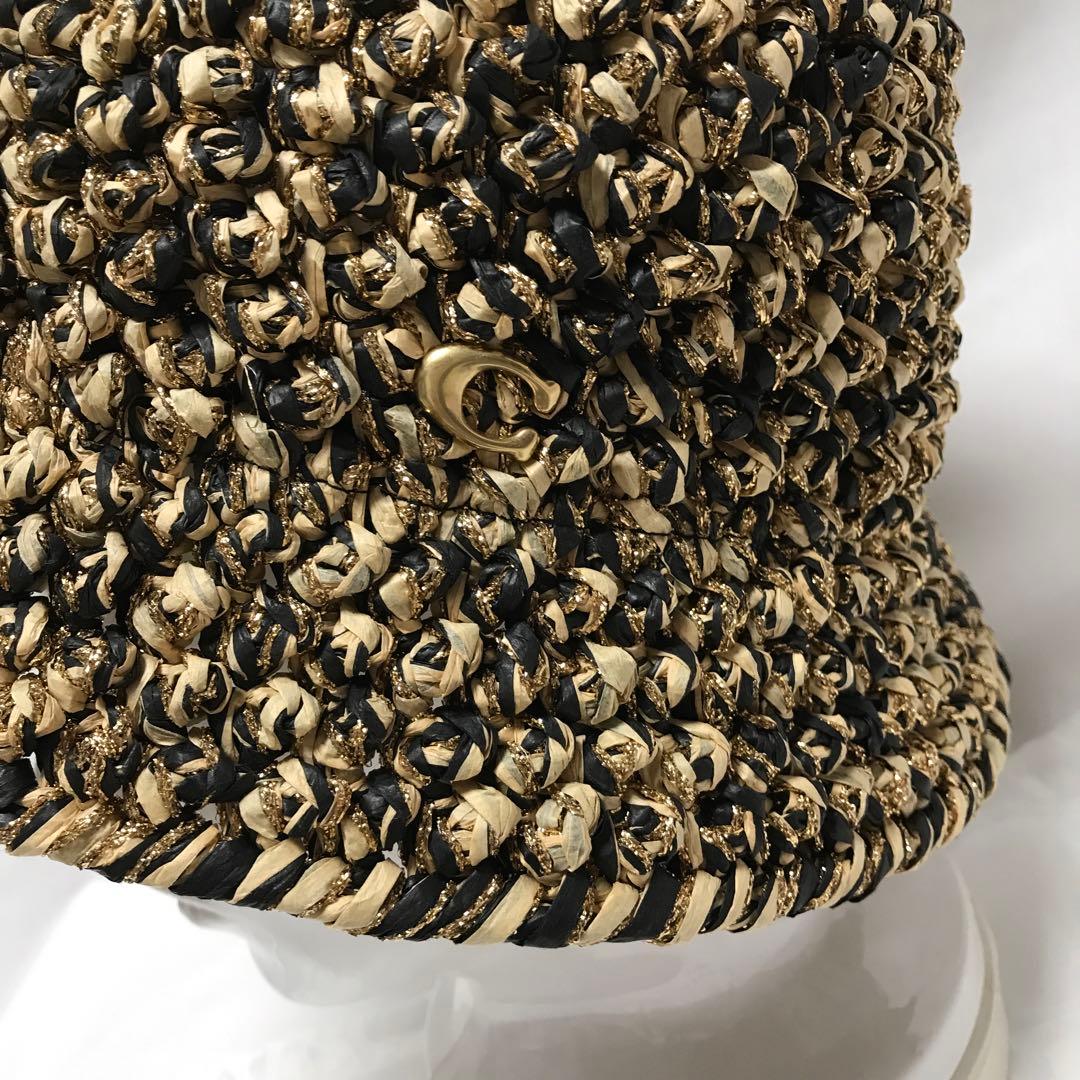 コーチ　未使用　麦わら帽子　メンズ　レディース　ベージュ×アイボリー×ゴールド