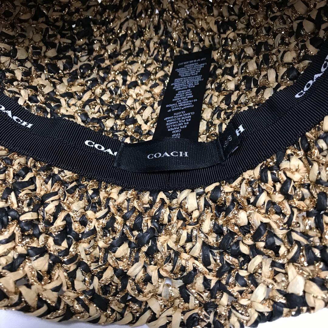 コーチ　未使用　麦わら帽子　メンズ　レディース　ベージュ×アイボリー×ゴールド