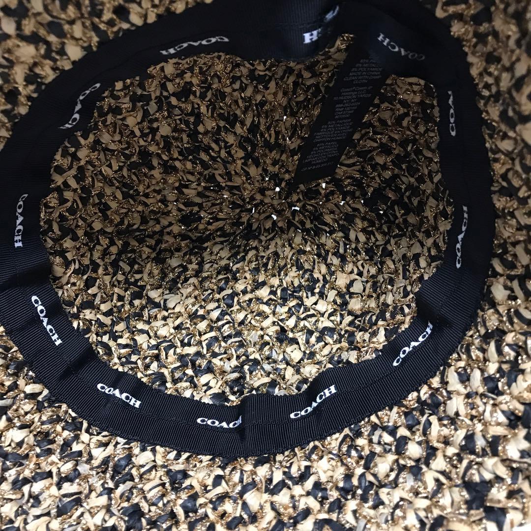 コーチ　未使用　麦わら帽子　メンズ　レディース　ベージュ×アイボリー×ゴールド