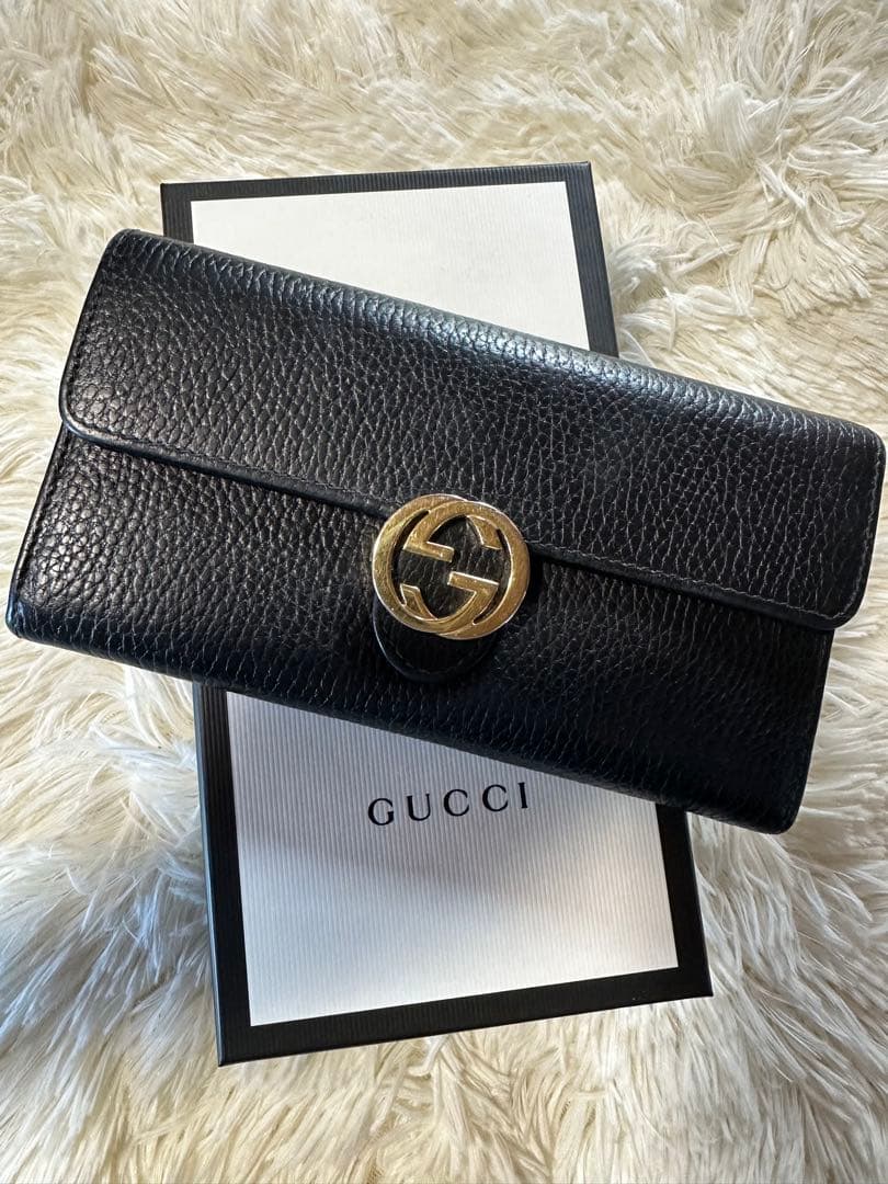 GUCCI ブラックレザー長財布