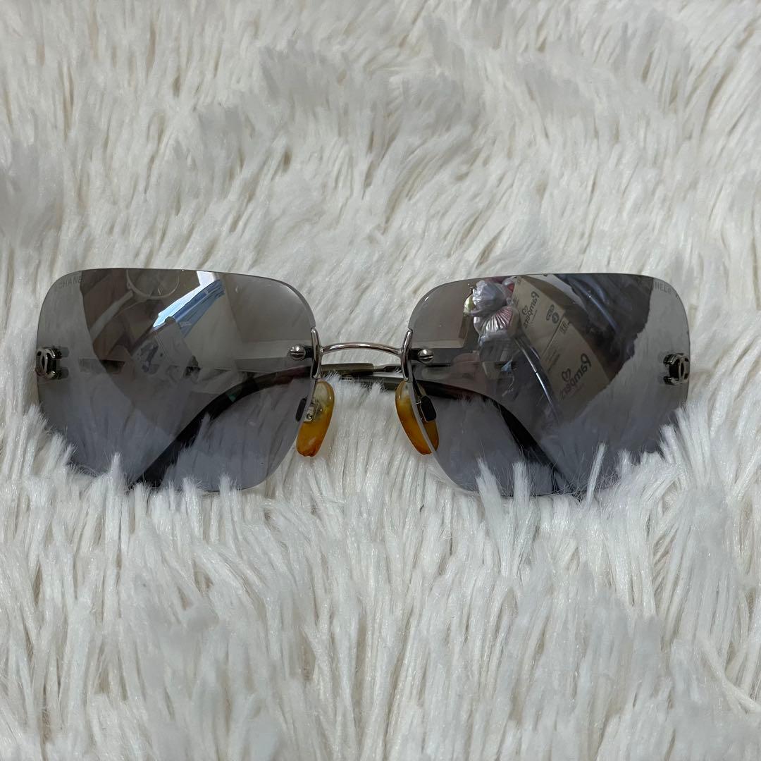 希少 シャネル 4017 ココマーク リムレス サングラス シルバー 62□17