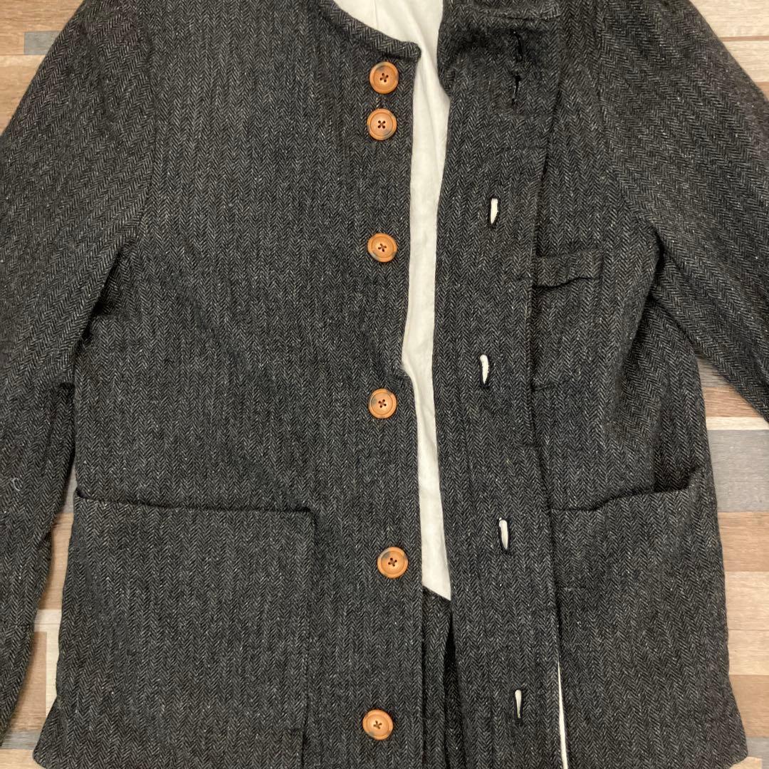 【nisica】ニシカ　日本製　ノーカラー ウール　リネン　ヘリンボーン