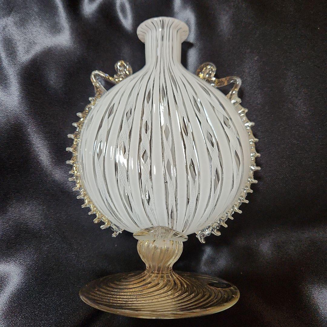 ベネチアンガラス ムラーノガラス レース柄 蓋付き オブジェ イタリア