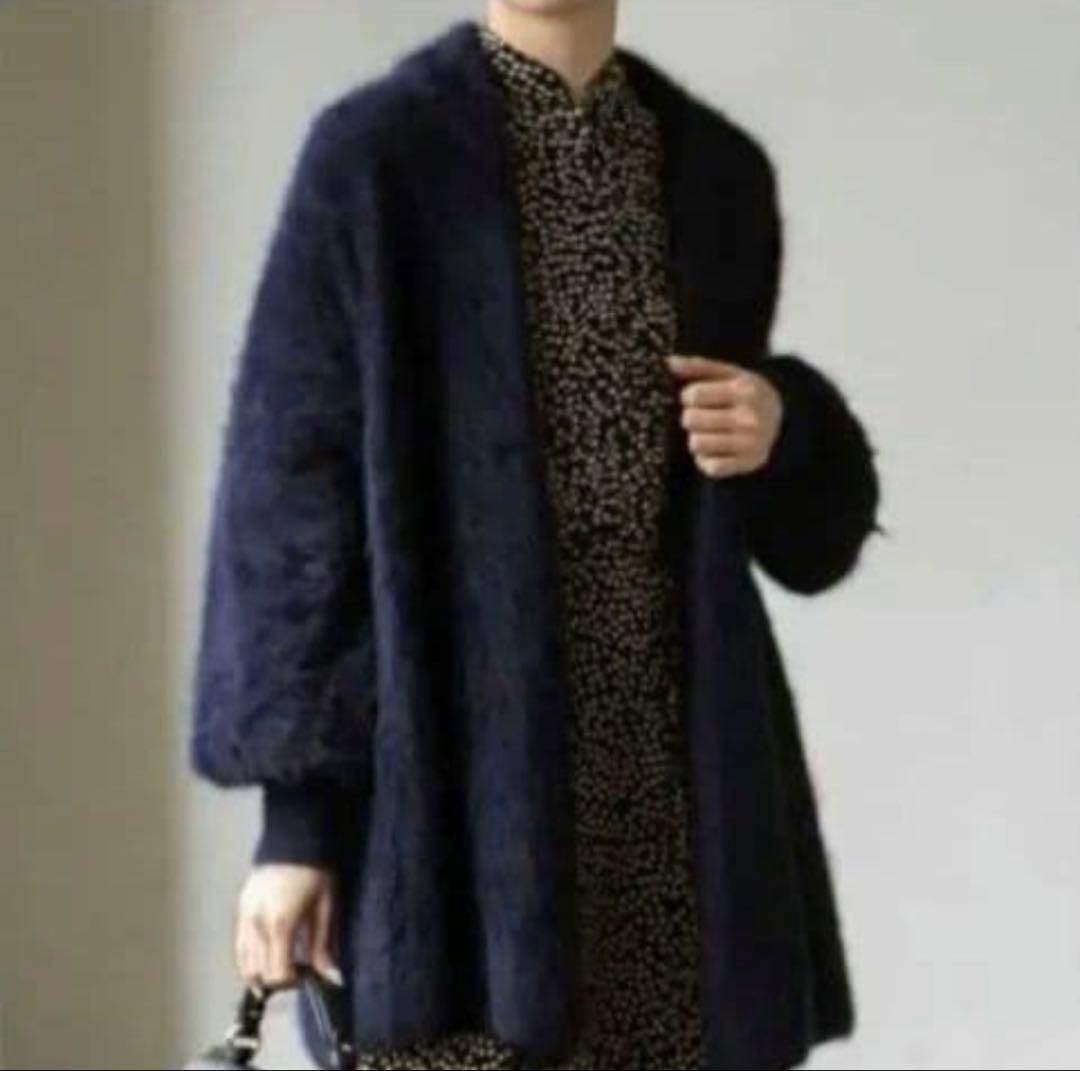 最終価格…美品！Noble ファーニットパフ カーディガン ネイビー