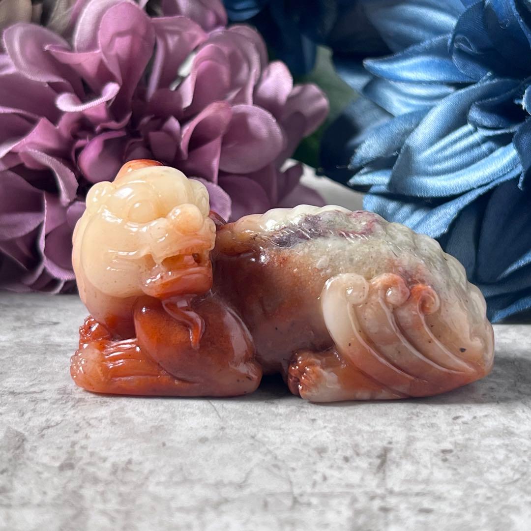 【寿山石】芙蓉獅子吉祥置物