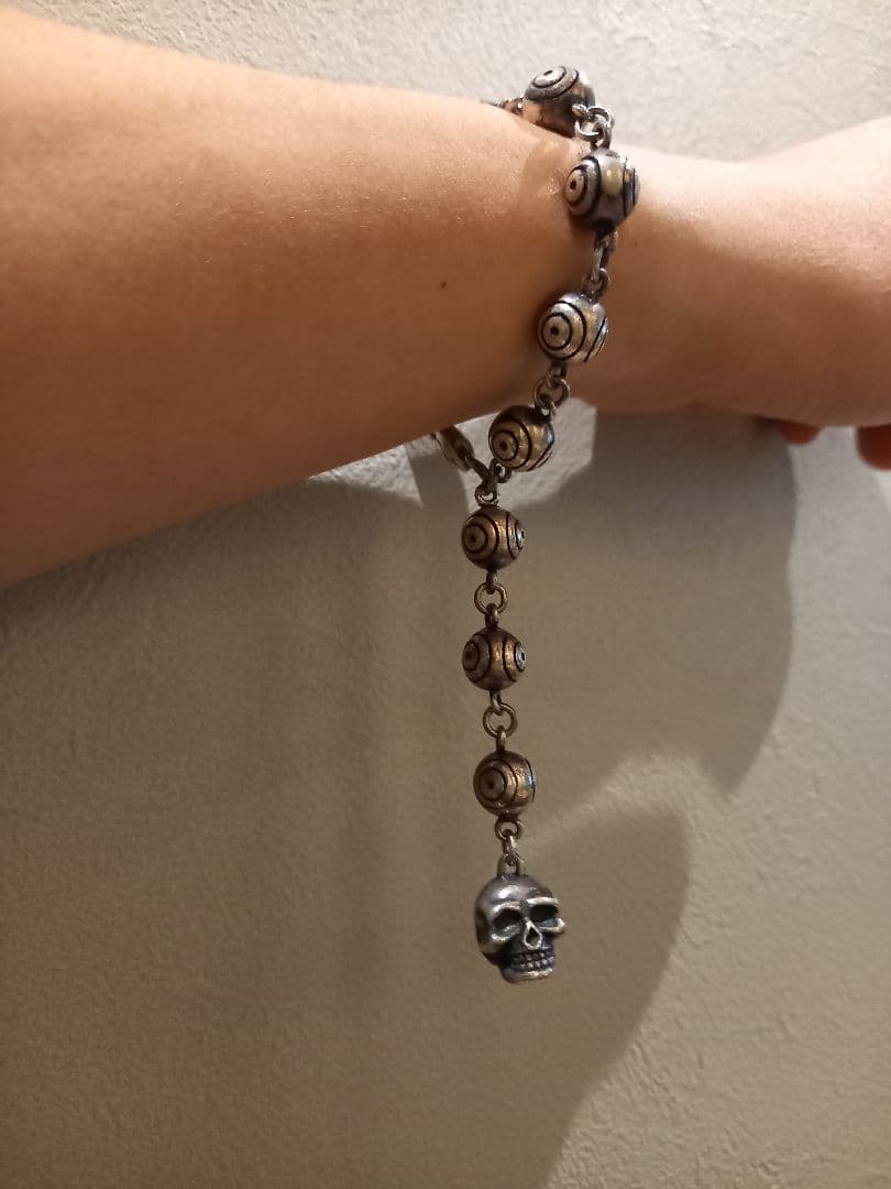 シルバー925 ブレスレット　ボールチェーン　ドクロ　スカル