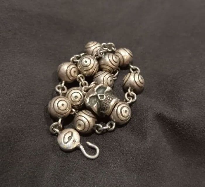 シルバー925 ブレスレット　ボールチェーン　ドクロ　スカル