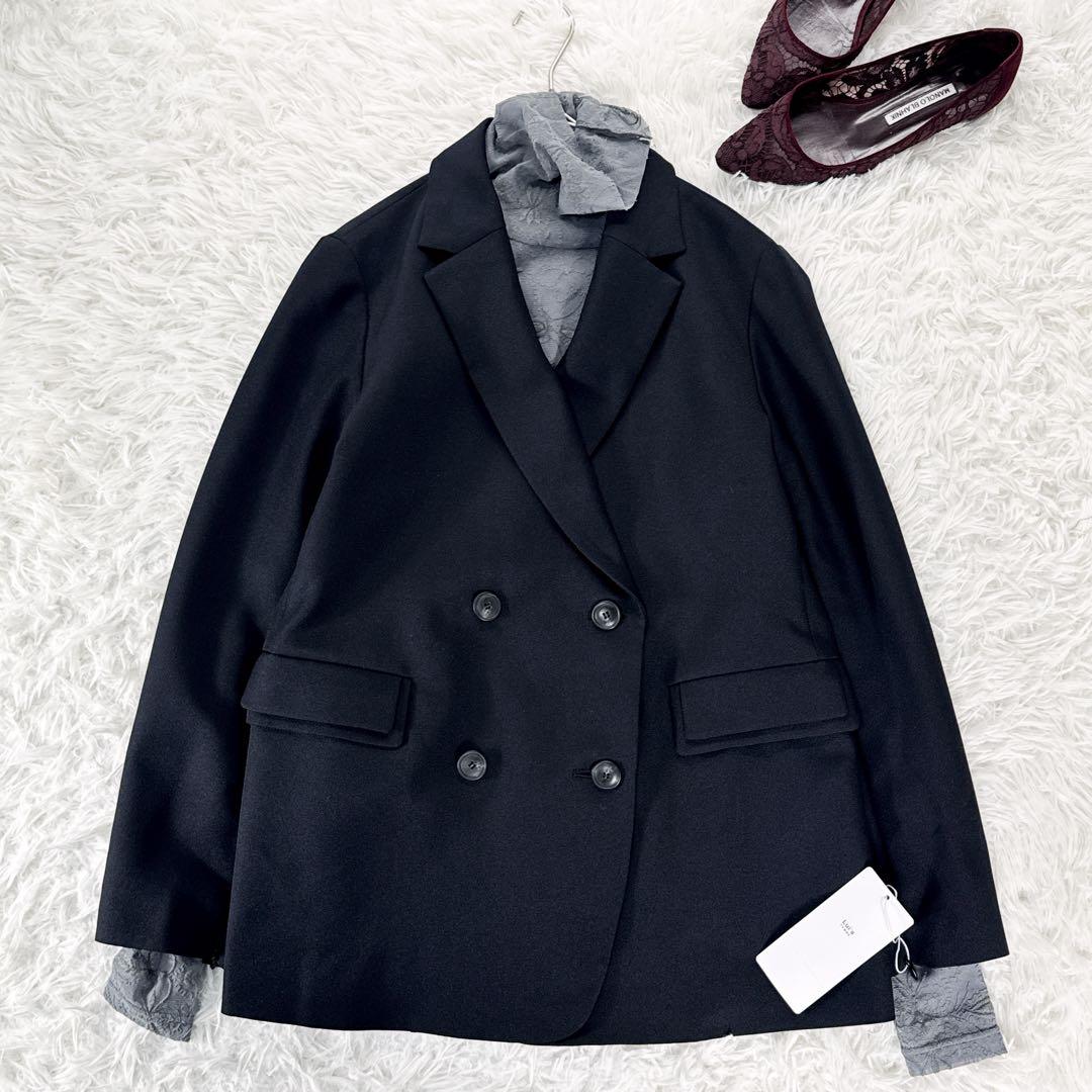 Lui's FEMME 2WAYスリーブストレッチツイルオーバダブルジャケット黒