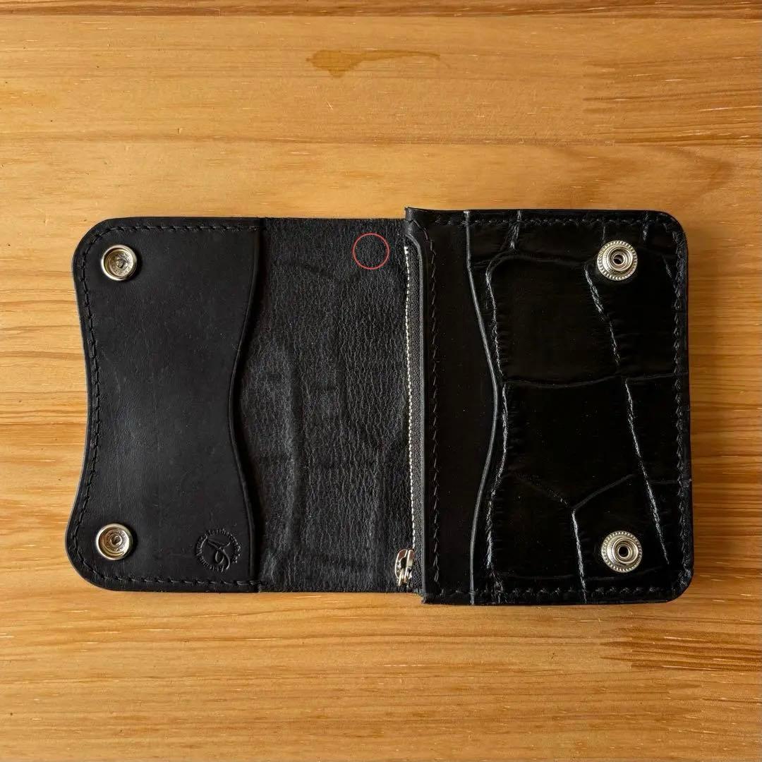 【ブラック&クロコダイル】ショートトラッカーウォレット イタリアンレザー 本革