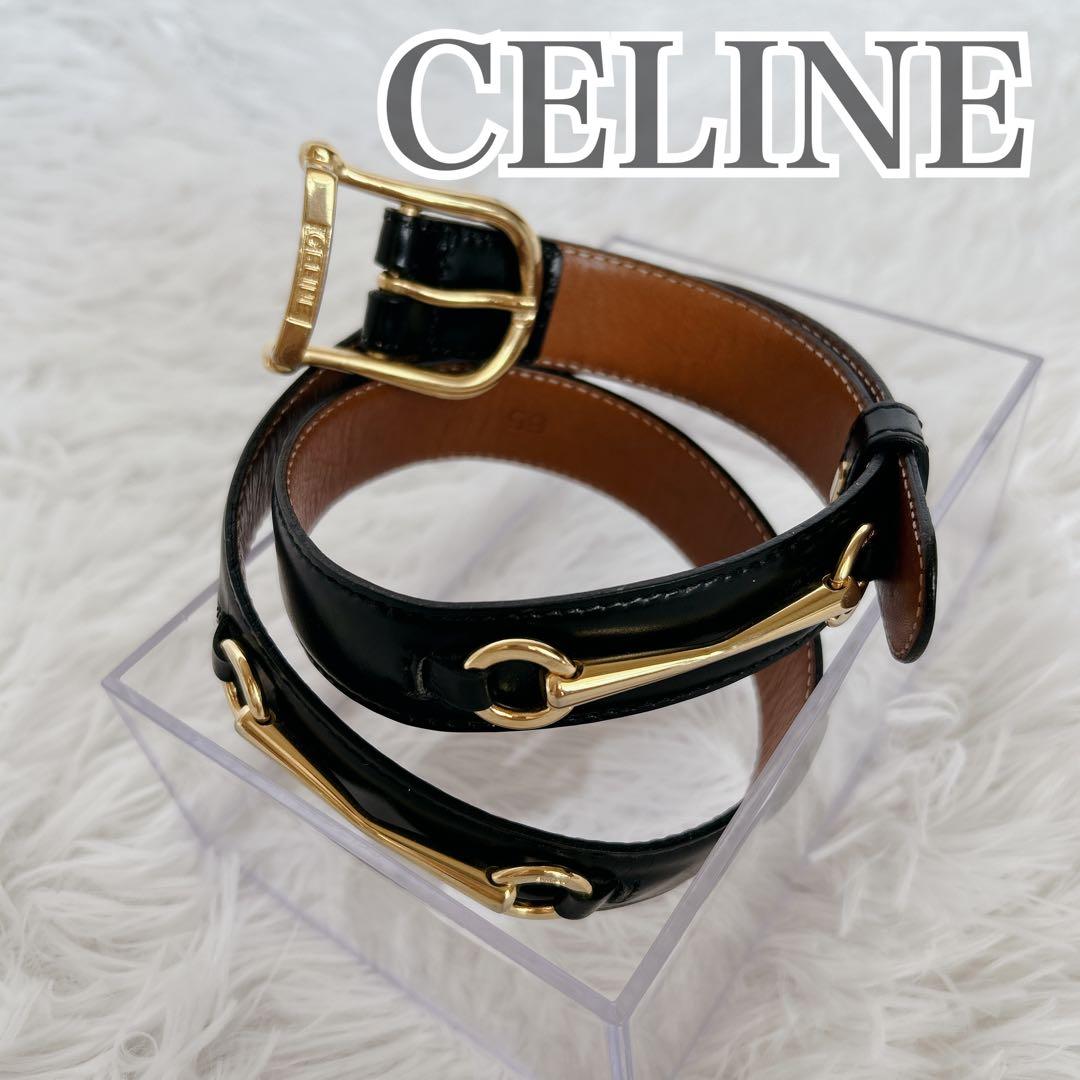 CELINE ゴールドバックル ホースビット レザーベルト ヴィンテージ 65