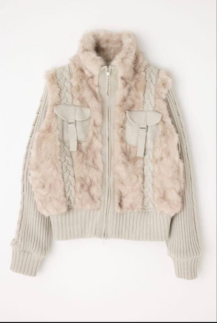 laguagem CABLE KNIT FAUX FUR ブルゾン　アイボリー
