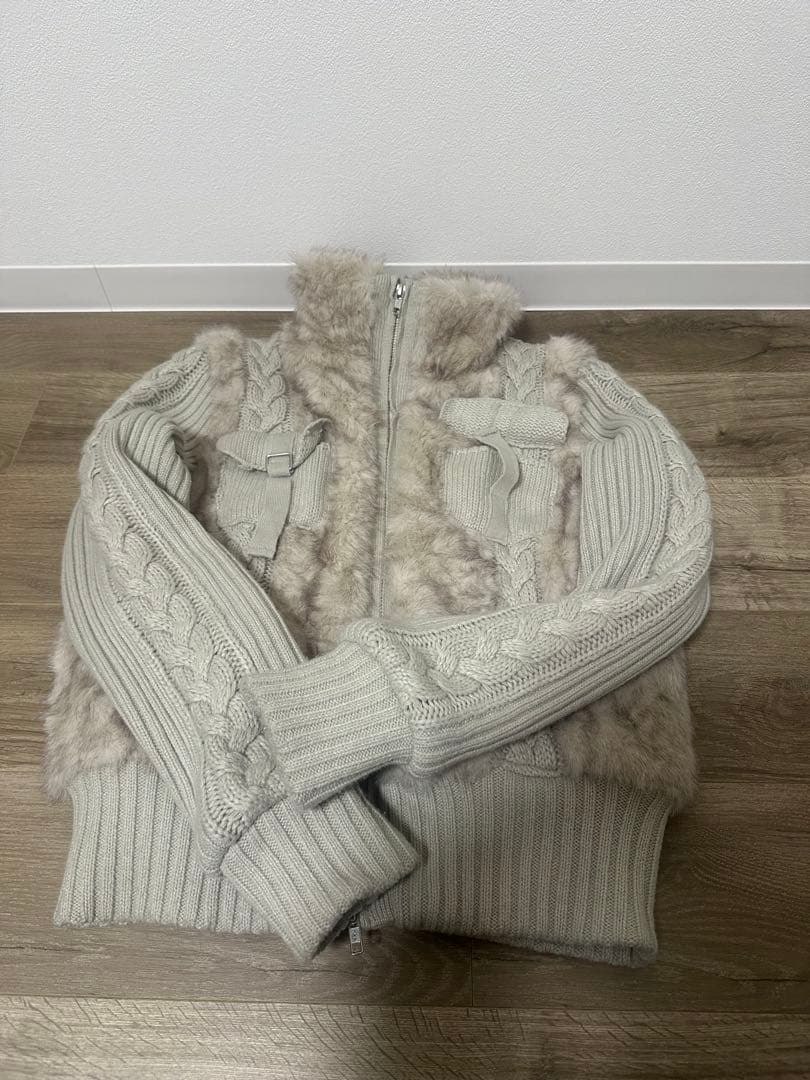 laguagem CABLE KNIT FAUX FUR ブルゾン　アイボリー