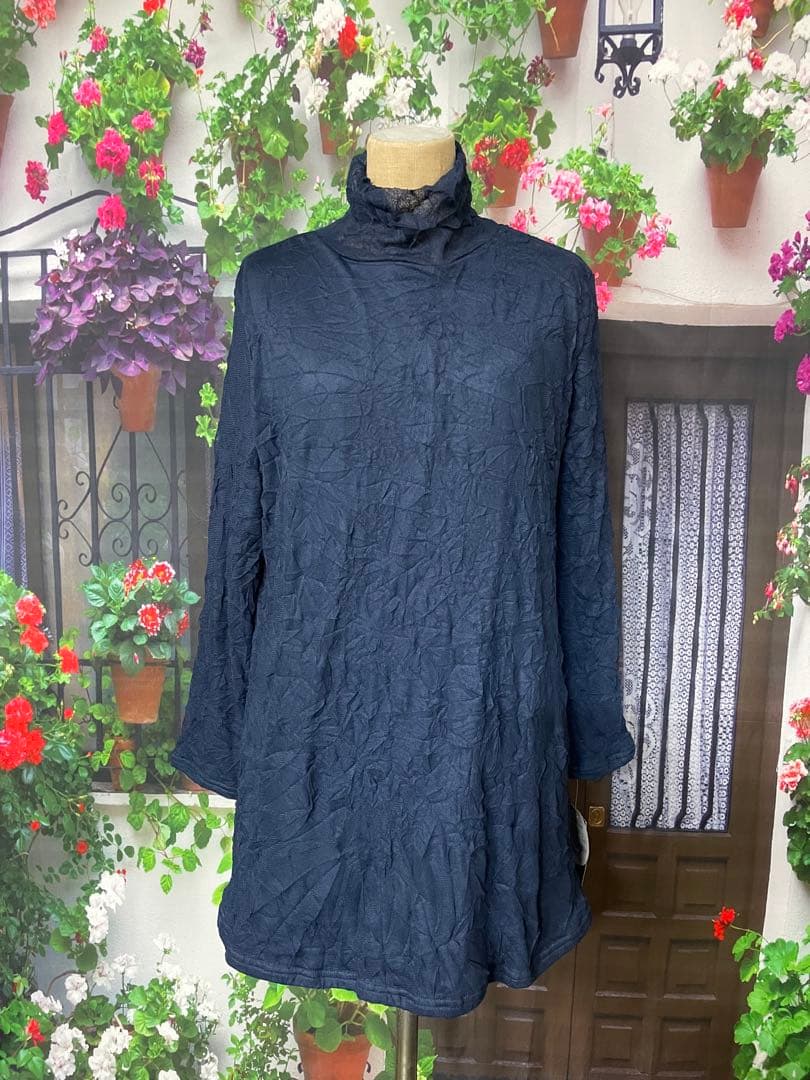 よっち195新品 裏起毛で暖か♪メッシュAラインチュニック(PU)(BL)