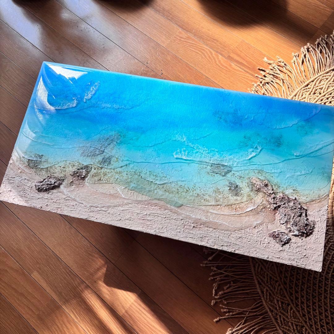 『沖縄の海を感じる』オーシャンレジンアート／立体アート／杉板30×60cm