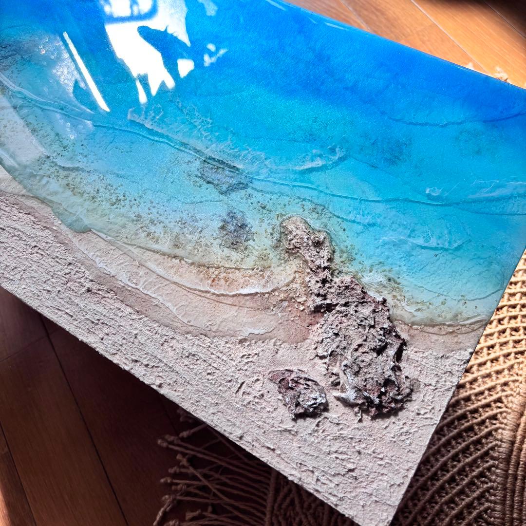 『沖縄の海を感じる』オーシャンレジンアート／立体アート／杉板30×60cm